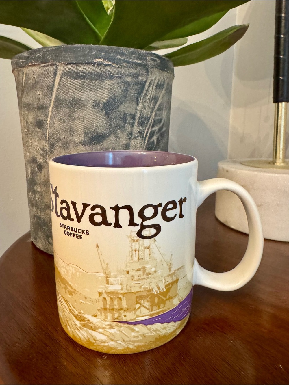 RARE New Starbucks Stavanger City 2013 White, Purple & Beige Ceramic Coffee Mug